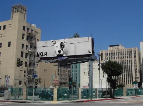 NKLA black and white billboard featuring Jewell the dog