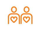 Icon showing two silhouettes of people standing together with hearts on each