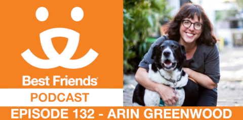 Author and journalist Arin Greenwood hugging a dog