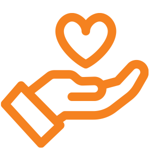 Open hand with heart icon