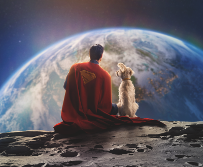 Superman and Krypto looking at a planet
